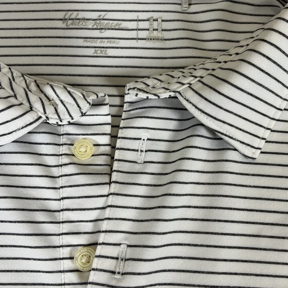 Walter Hagen 11 Majors Mens XXL Golf Polo‎ Shirt White Black Striped Performance